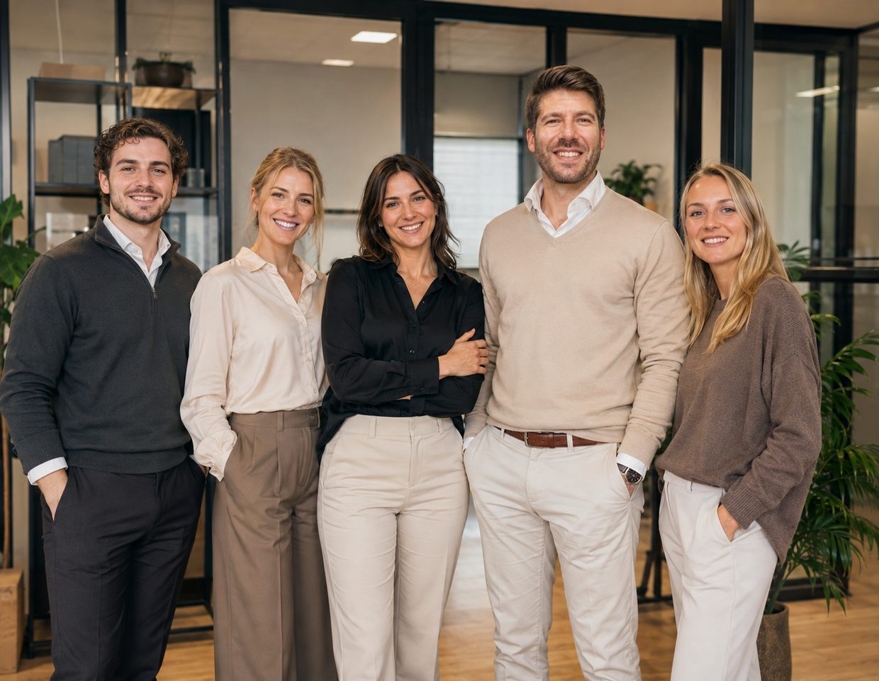 Das Team der Finanz- und Vermögensberatung Manuel Nikolaou in den Büroräumen in Leonberg